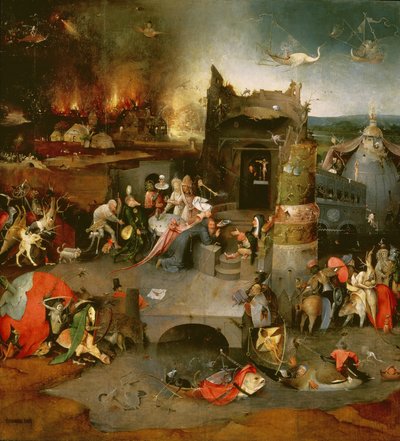 Verleiding van St. Antonius (middenpaneel) (detail) door Hieronymus Bosch